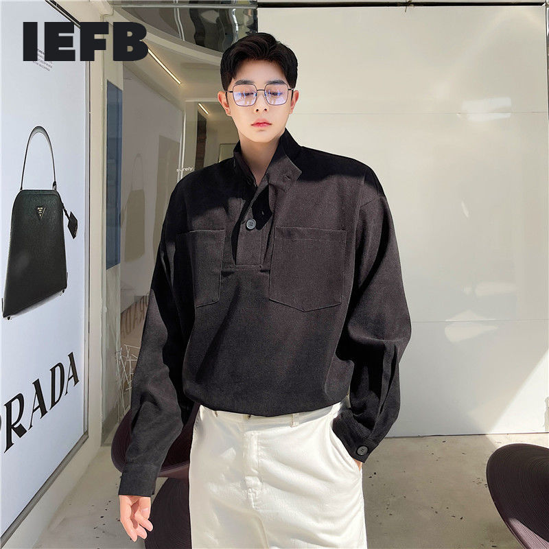 

IEFB Korean Streetwear Fashion Black Men's Shirts Simple Niche Design Loose Oversize White Shirt Casual Tops Long Sleeve 9Y6829 210524
