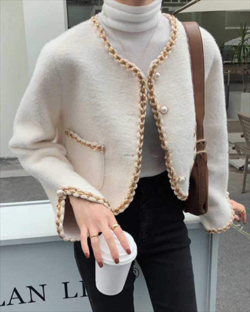 

Women's Jackets 2021 Winter Women Warm Knitted Small Fragrance Short Coat Mink Sweater Cardigan Female Streetwear Outerwear Classic Tops, Black;brown