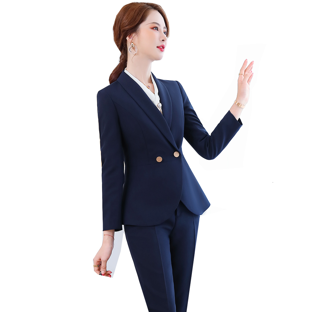 

Women's Suits & Blazers Elegant Blue Black Ladies Work Pant Suit Women Slim Formal Blazer and Trouser Two Pieces Set for Business Wear 88ES, Black pant suit