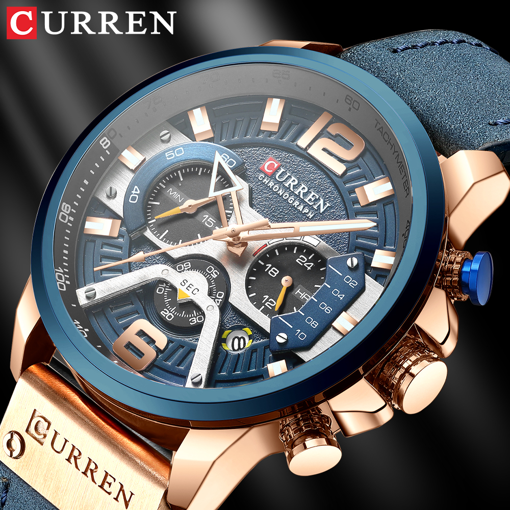 

Wristwatch Mens CURREN Top Brand Luxury Sports Watch Men Fashion Leather Chronograph Watches with Date for Men Male Clockg, Silver black