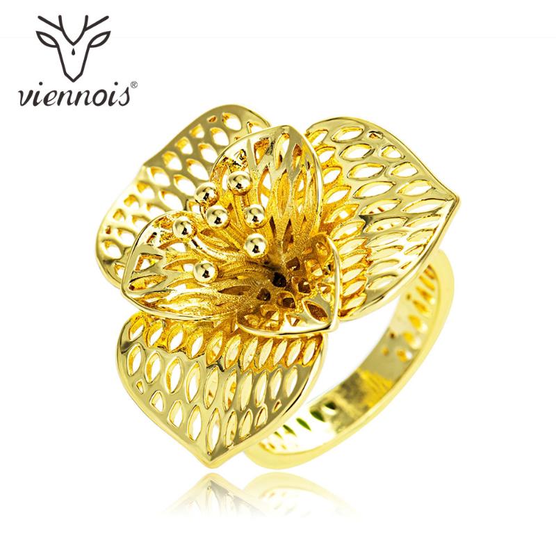 

Cluster Rings Viennois Dubai Style Flower For Women Gold Plated Hollow Cocktail Party Ring Jewelry Fasion, Golden;silver