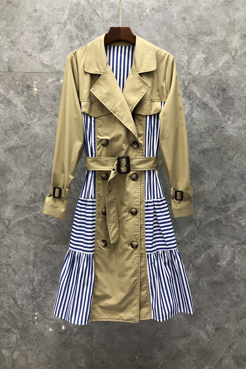 

Xiaozi Western Striped Stitching Design Slim Fit Suit Skirt Womens Clothing Autumn European Goods New Fashion Midi Dress 9q, Khaki