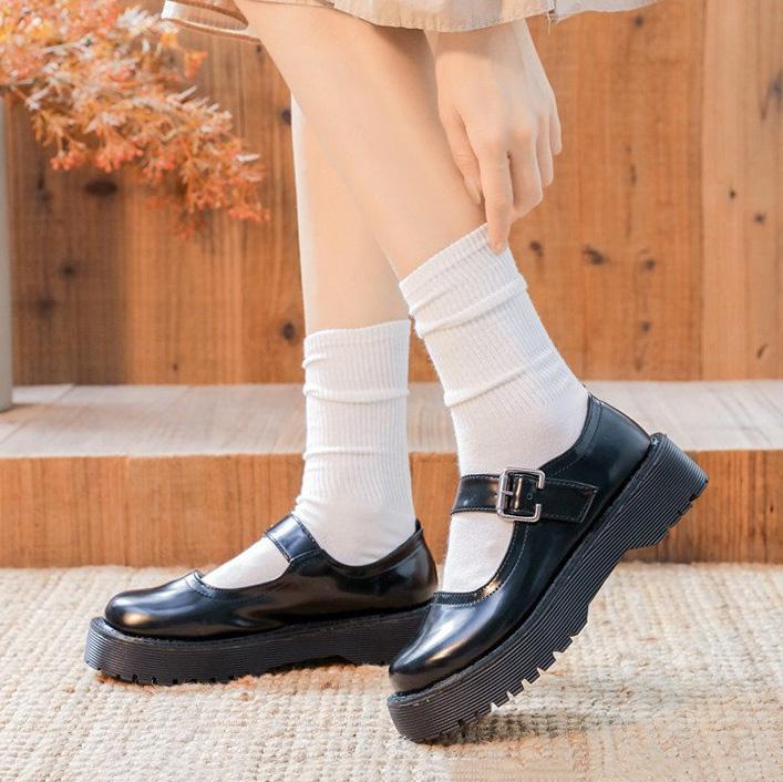 

Dress Shoes Lolita Chunky Heel Platform Mary Jane Women Round Toe Black Buckle Strap High Goth 2021