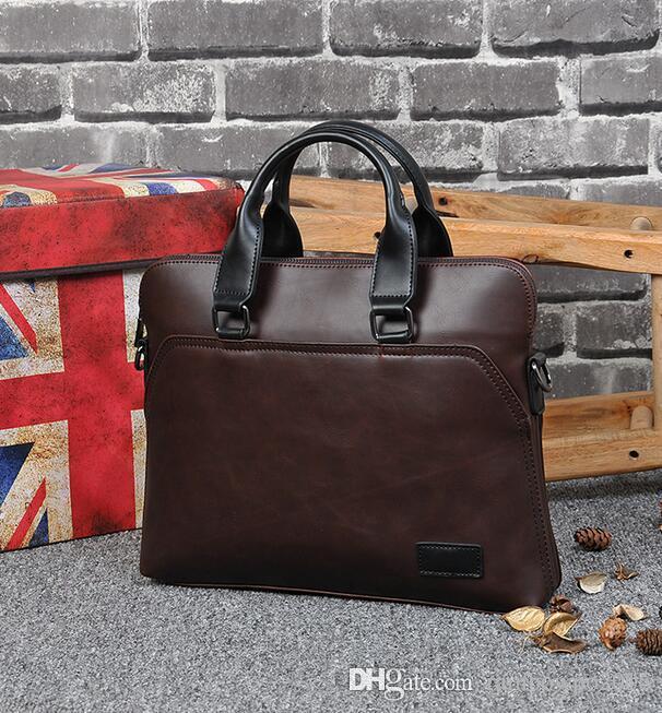 

Factory wholesale men bag of simple splicing high-capacity portable briefcase man crazy horse leather business mens briefcases retro compute, Brown