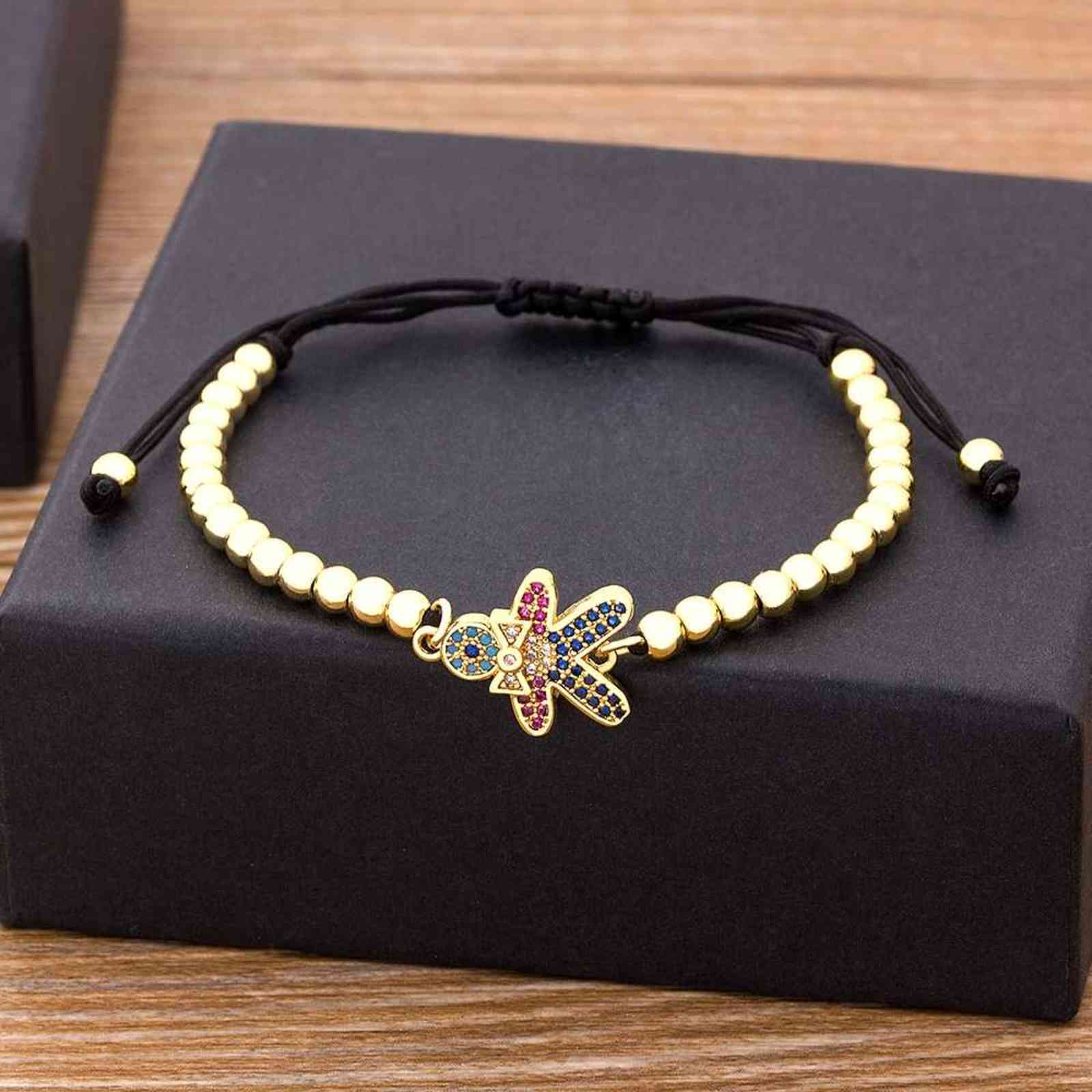 

Fashion Copper Zircon Girl Boy Handmade Bracelets for Women Charm Adjustable Gold Color Figure Family Gift Jewelry