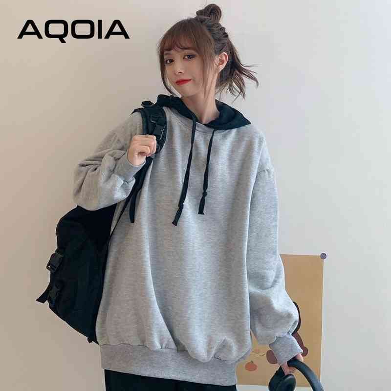 

Winter Streetwear Patchwork Loose Women's Sweatshirt Hoodies Oversize Sweatshirts Women Autumn INS Warm Female Pullovers 210521, Sku
