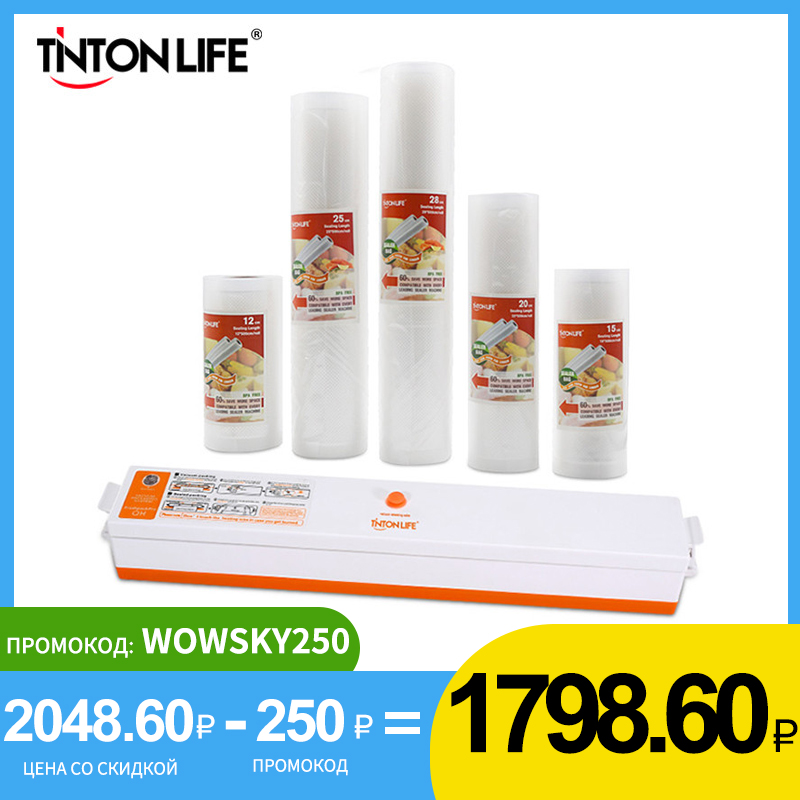 

TINTON LIFE Vacuum Food Sealer With 5 Rolls Vacuum Sealer Bag(12X500cm15X500cm20X500cm25X500cm28X500cm)