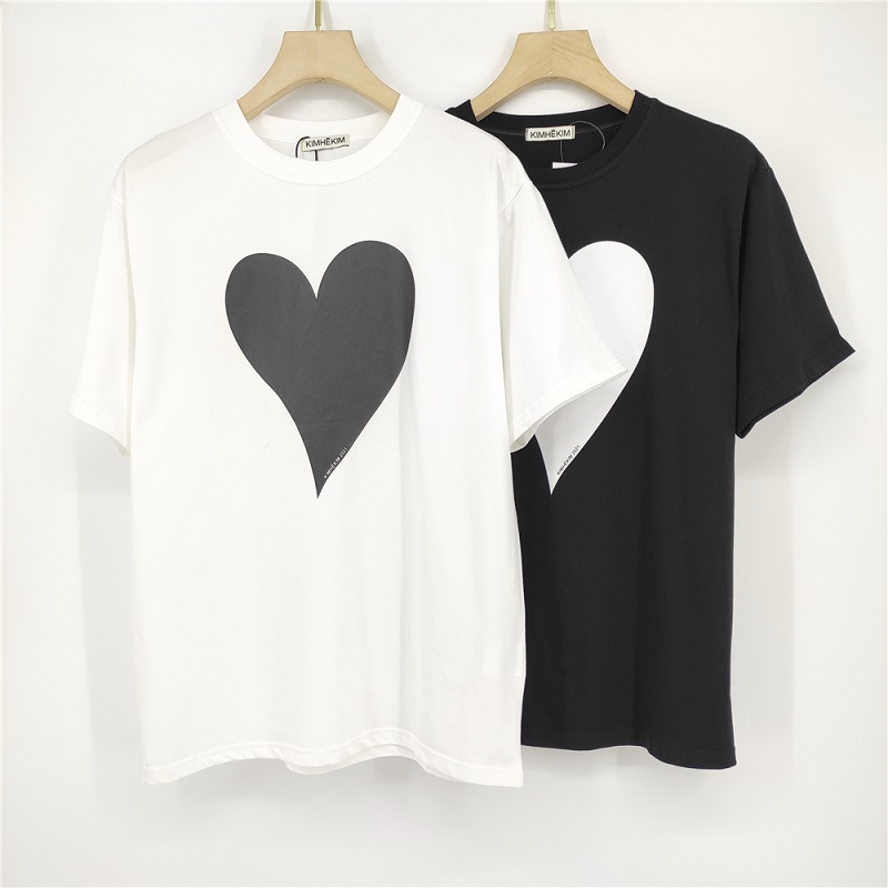 

21ss Korea Classic Big Love Heart Print T shirt Fashion Mens Skateboard Tshirts Women Clothes Casual Cotton Tee, White;black