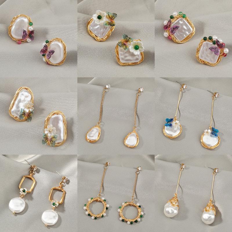 

dangle & chandelier winding imitation pearl earrings fashion long tassel butterfly flower for women ins wholesale, Silver