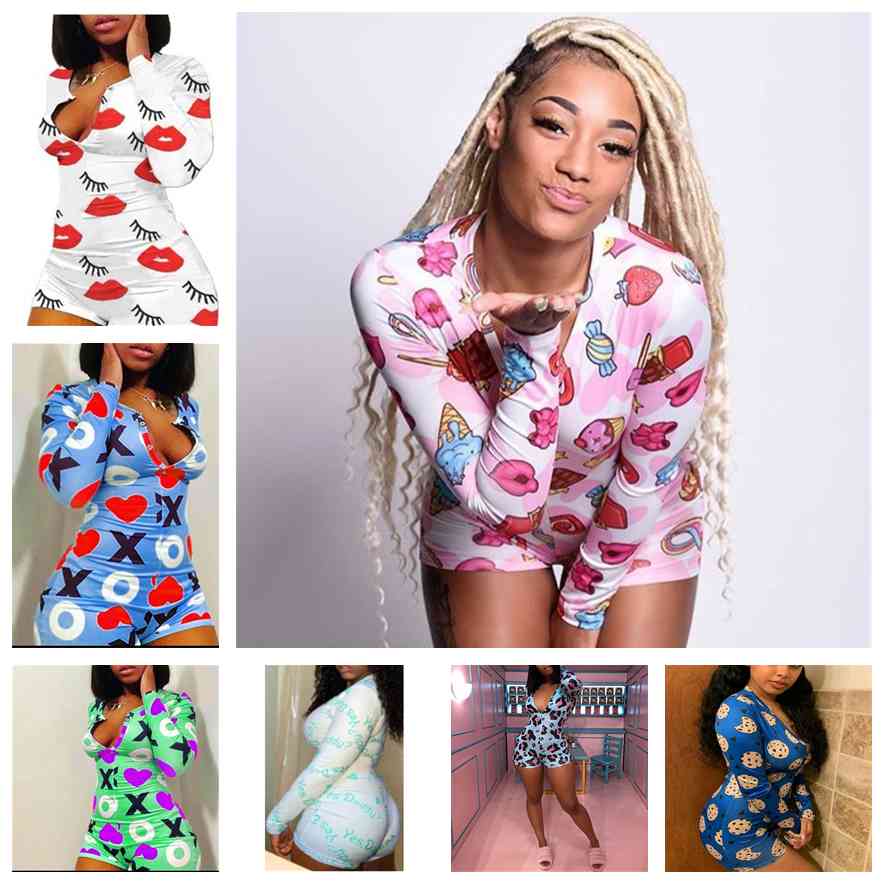 

Women's & V Neck Skinny Rompers Style Ladies Clothes New Spring Summer Womens Designer Jumpsuits Sexy Lips Pattern Printed, Customize