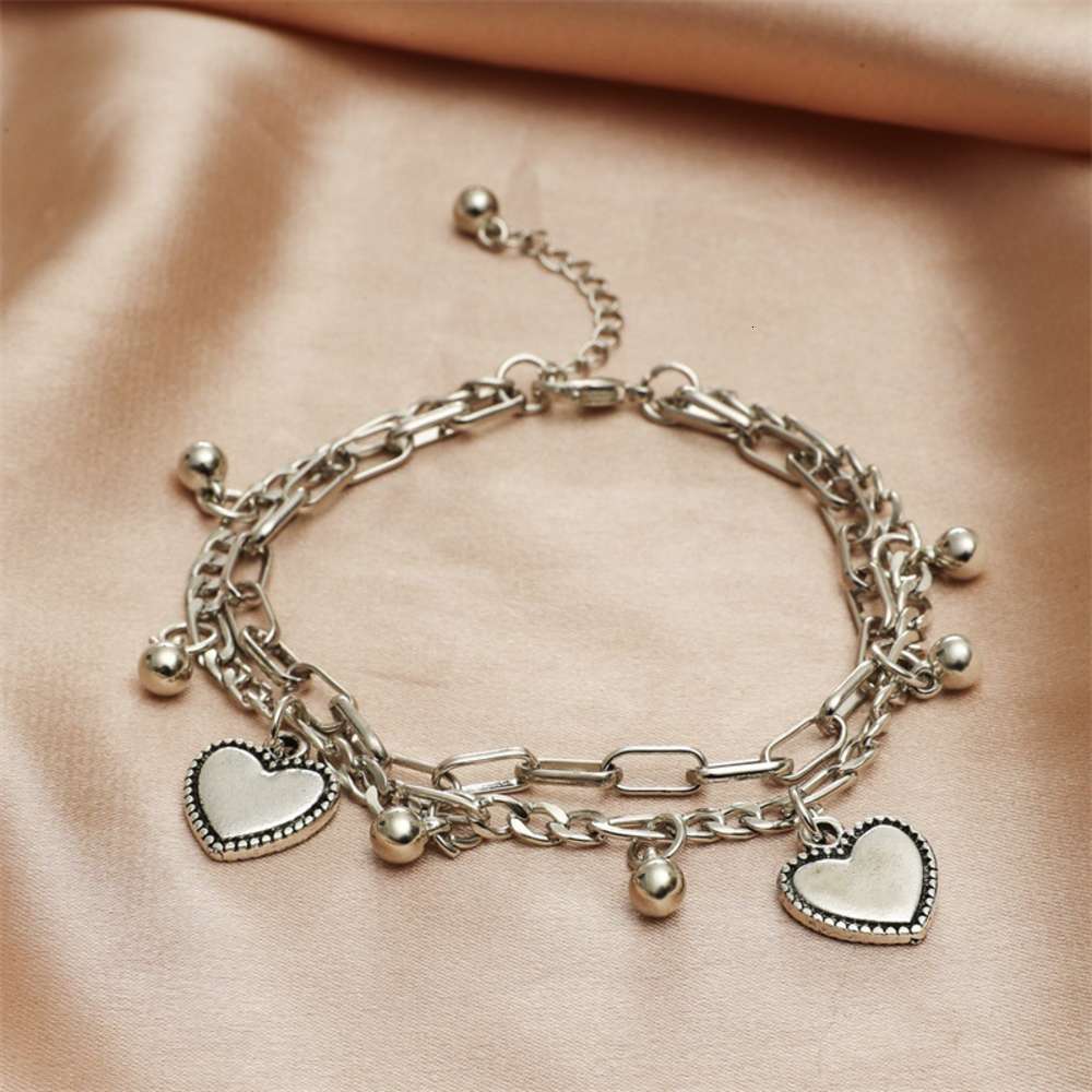 

Hand catenary Love made old fashion street clapping decorated with hip hop bead double layer bracelet, Black
