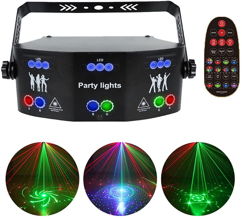 

15 Eyes Laser Lighting RGB DMX512 Strobe Stage Lights Sound Activated DJ Light for Disco Parties Bar Party Birthday Wedding Holiday Show Xmas Projector Decoration