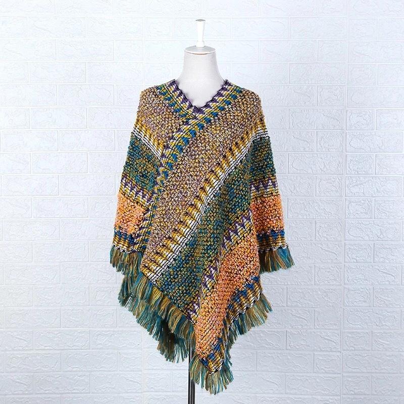 

Women's Sweaters Knitting Cloak Poncho Women Clothing Pullover Autumn Capes Tassel Fashion Winter Vintage Sweater, Green