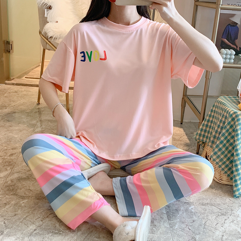 

Sleepwear Sets for Women Lovely Pattern Pajamas Set Thin Cotton Short Sleeve Pant Home Wear Lazy Style Lady Underwear Pijamas, X q 674