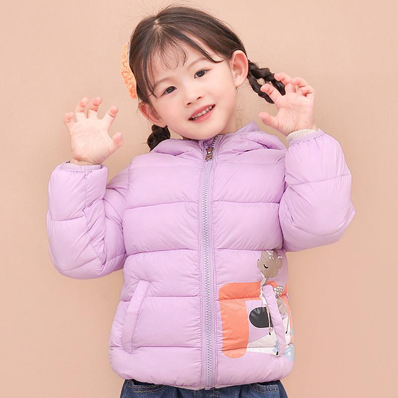 

Down Coat Girls Winter Hooded Jacket Warm And Fashionable Cartoon Printing Deer Zipper Solid Color Children's Clothes 3-6 Years Old, Blue;gray