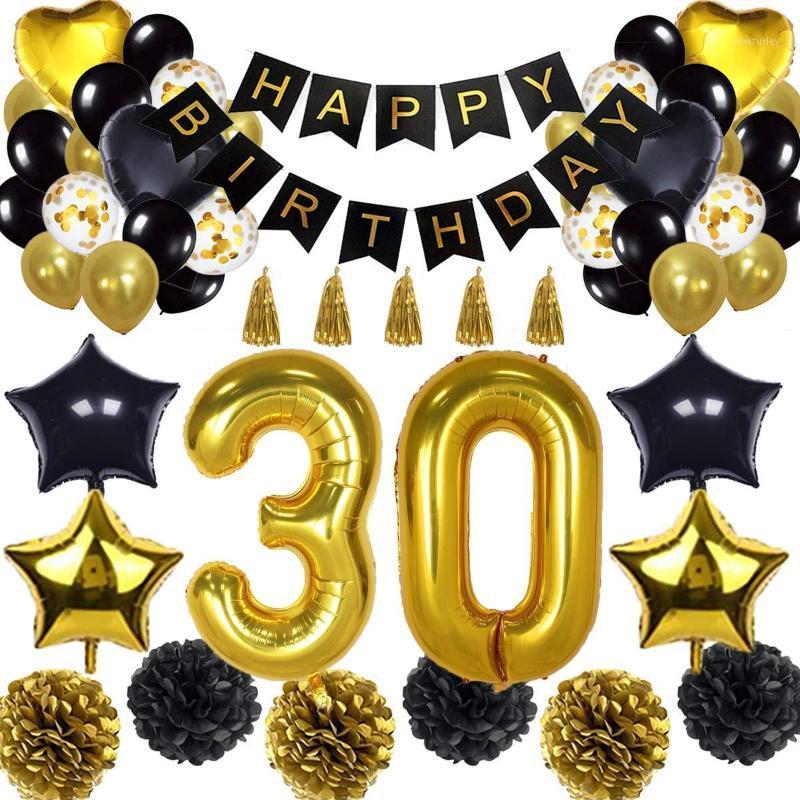 

Party Decoration 30 40 50 Years Old Birthday Decor Balloon Set Happy Latex Banner Aluminum Foil Black Gold