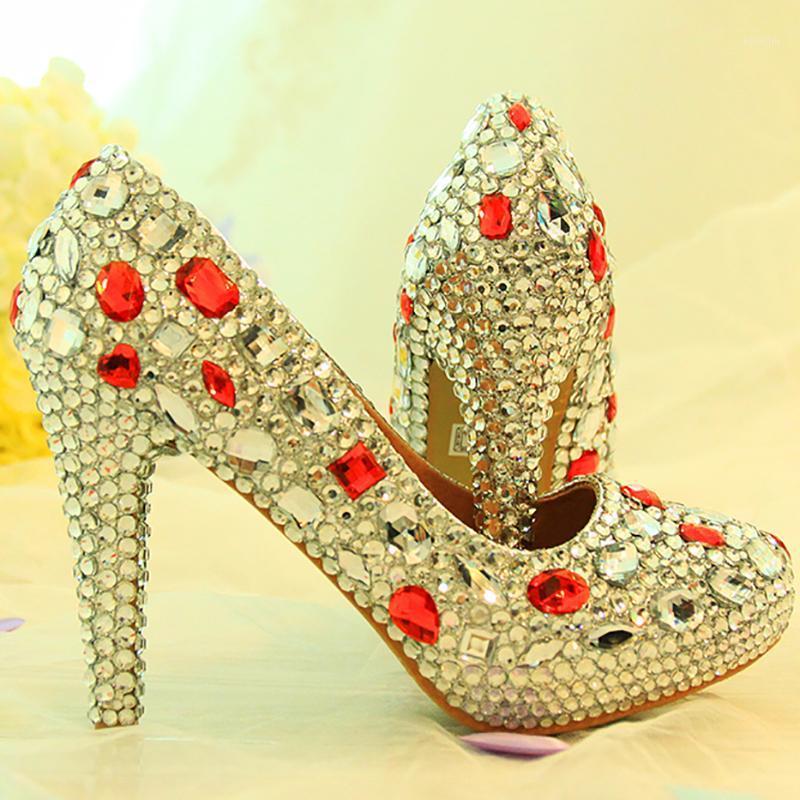 

Dress Shoes Crystal Women Wedding Silver Handmade Fashion Pumps Bride Super High Heel Platform Round Toe Slip On Big Size 43, Silver 6cm heel