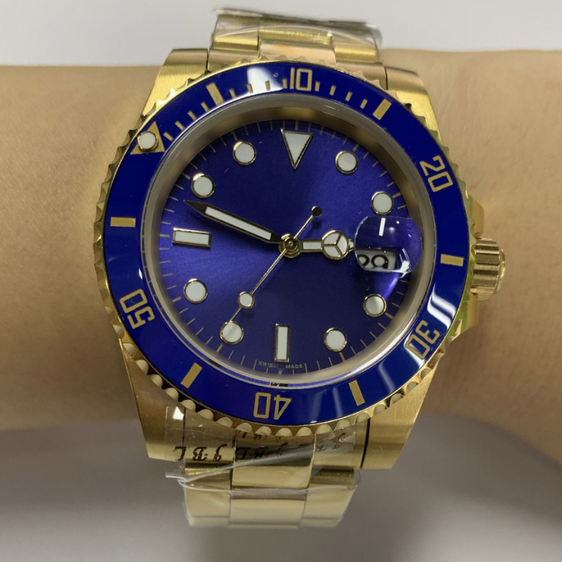 

40mm Mens Automatic 116610 Black/Blue/Green Dail Watches 18k Gold Clasp Ceramic Bezel Stainless Steel Sub Luxury Watch, As pics