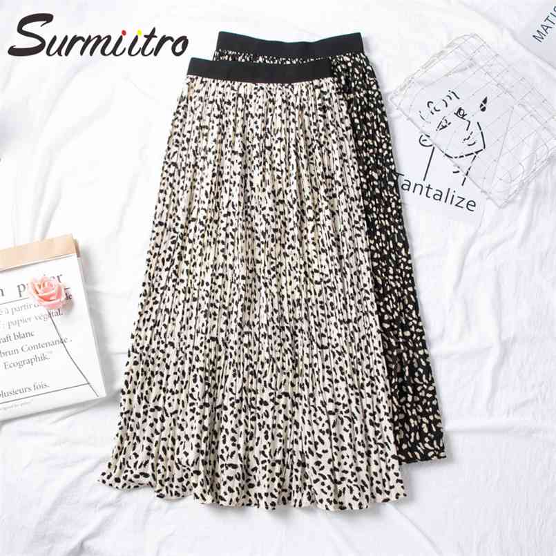 

SURMIITRO Floral Print Maxi Skirt Women With High Waist For Spring Summer Ladies Black White Long Pleated Female 210708