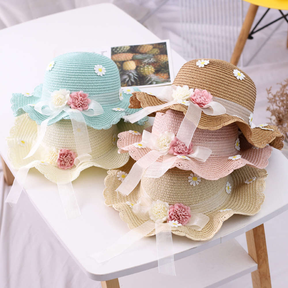 

Daisy sun hat girls lovely princess Beach Hat children's travel big eaves, Yellow