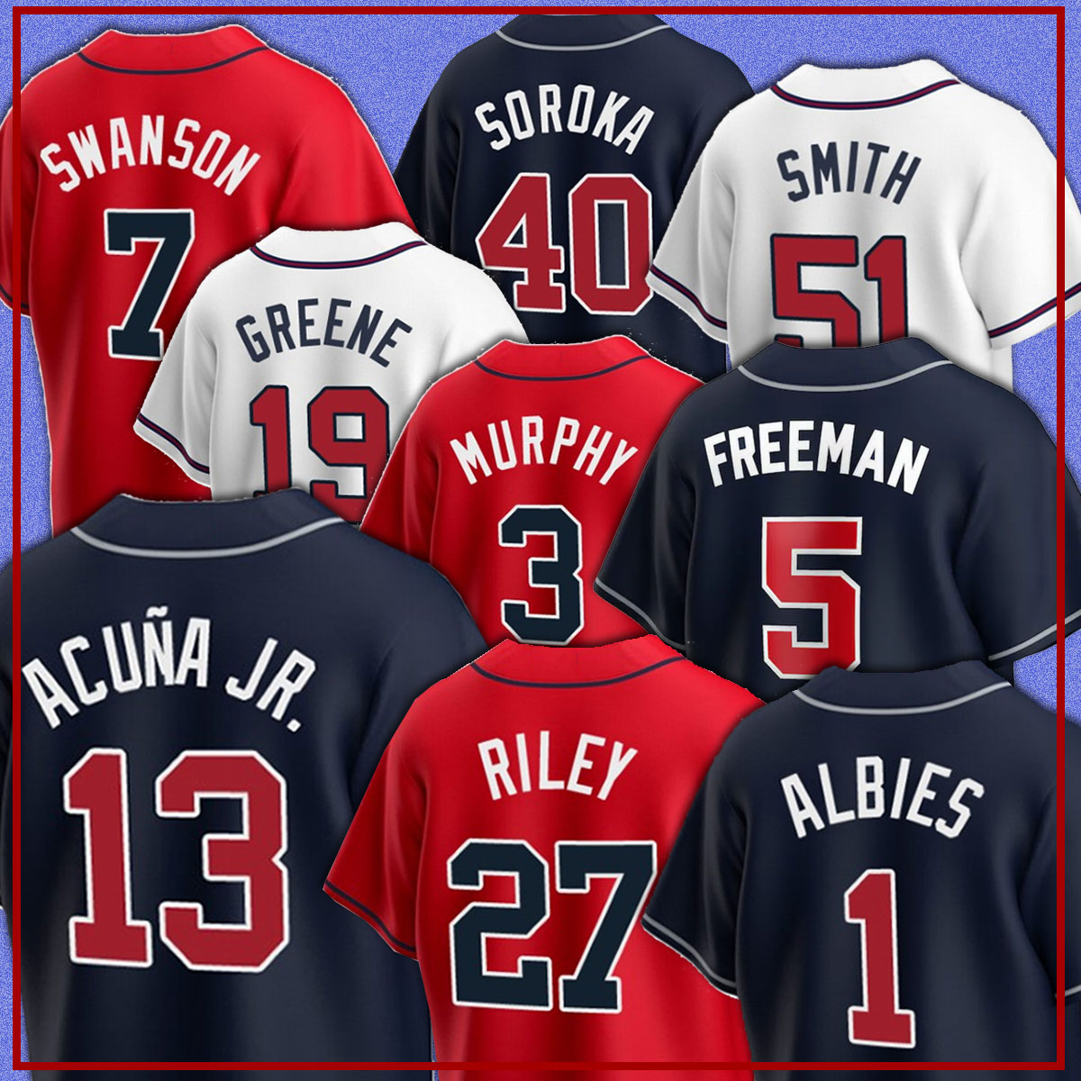 

13 Ronald Acuna Jr. 5 Freddie Freeman Baseball Jerseys 1 Ozzie Albies Atlanta 7 Dansby Swanson 22 Joc Pederson Braves 27 Austin Riley z1 Jos, Blue;black