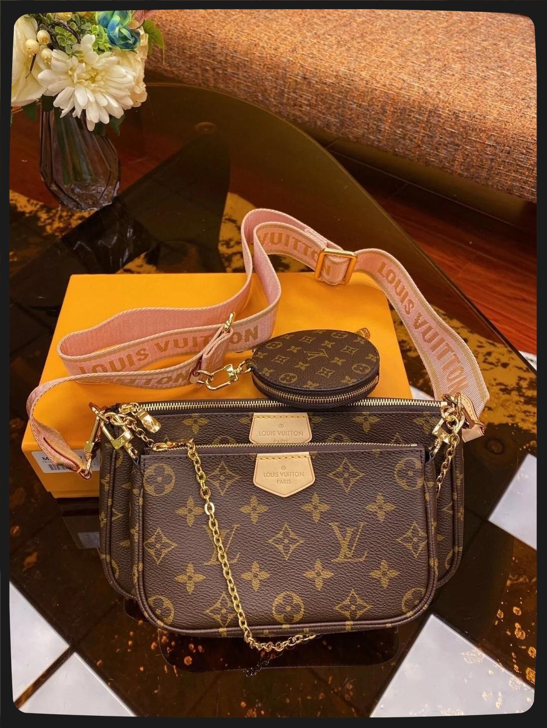 

lv LOUIS BAG VITTON YSL favorite multi pochette accessories handbag genuine leather shoulder crossbody bag purses 3 pcs purse bags, Red;black