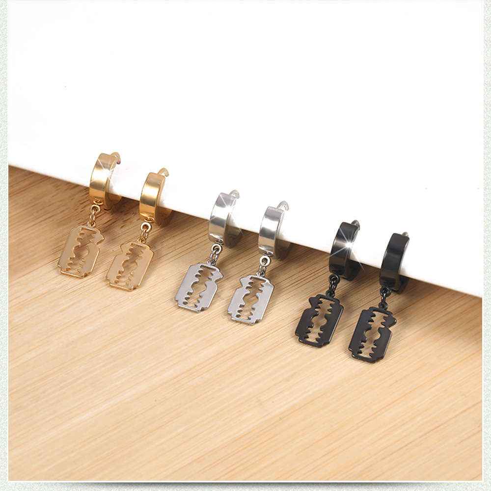 

earrings Posalina punk personality hip hop Street lovers earrings trendy blade men's Earrings, Golden