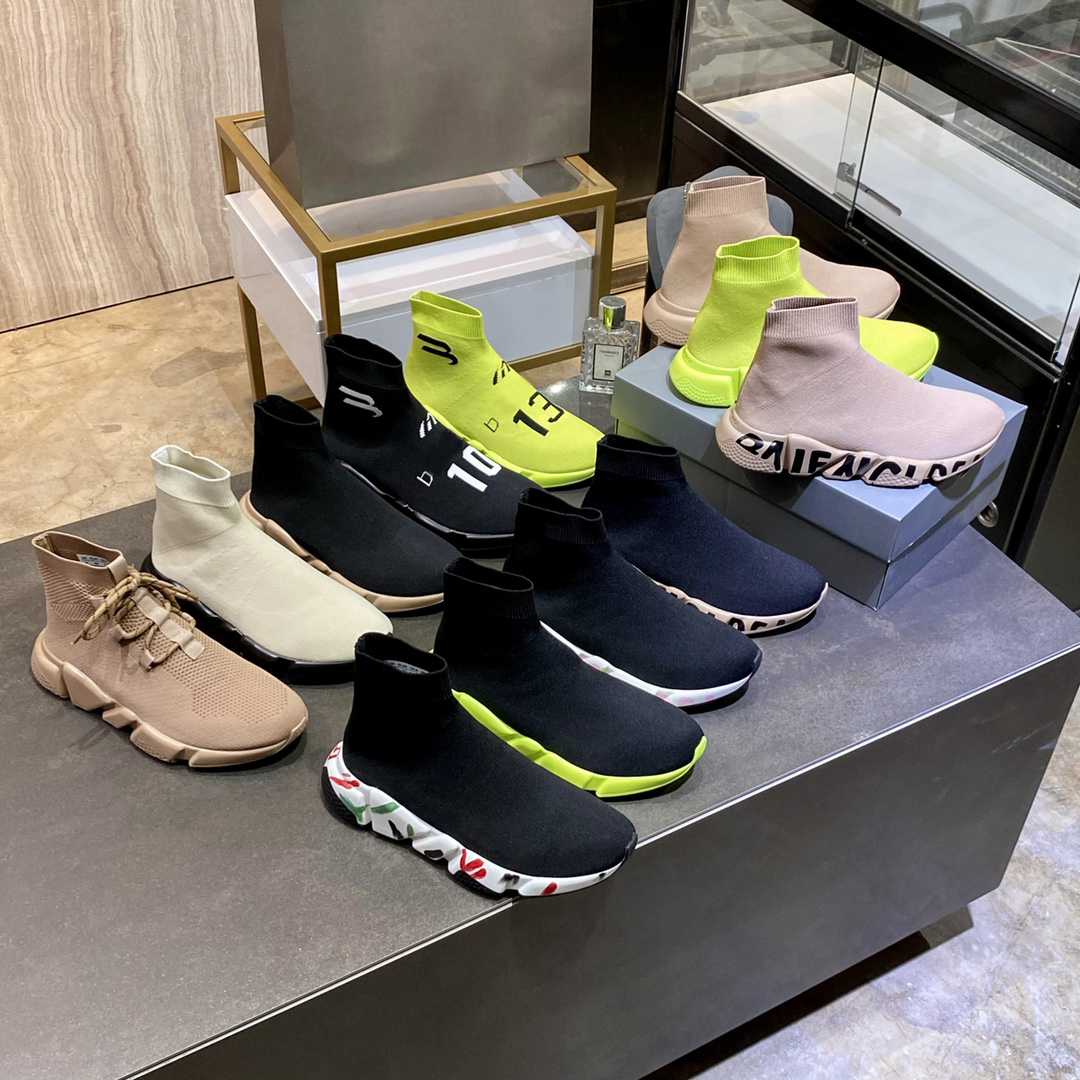 

Women Fabric knitting Socks Shoes Classic Men Thick Bottom Knitted Speed Sneakers Top Designer Man Woman Runners Trainers shoe with box