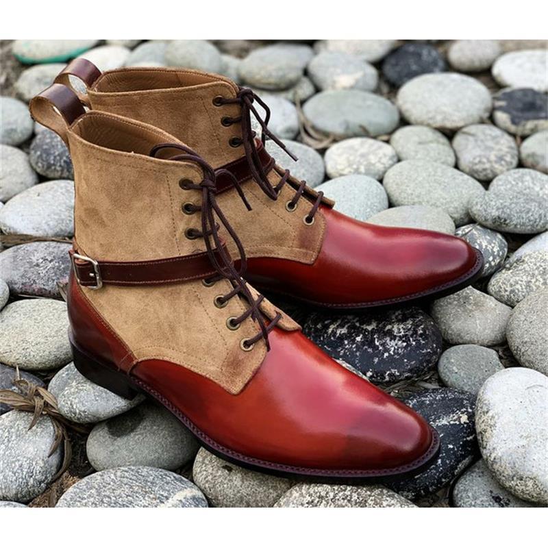 

boots 2021 men's fashion trend gentleman dress shoes handmade red pu stitching beige suede buckle lace-up ankle 3kc434 a0zt, Black