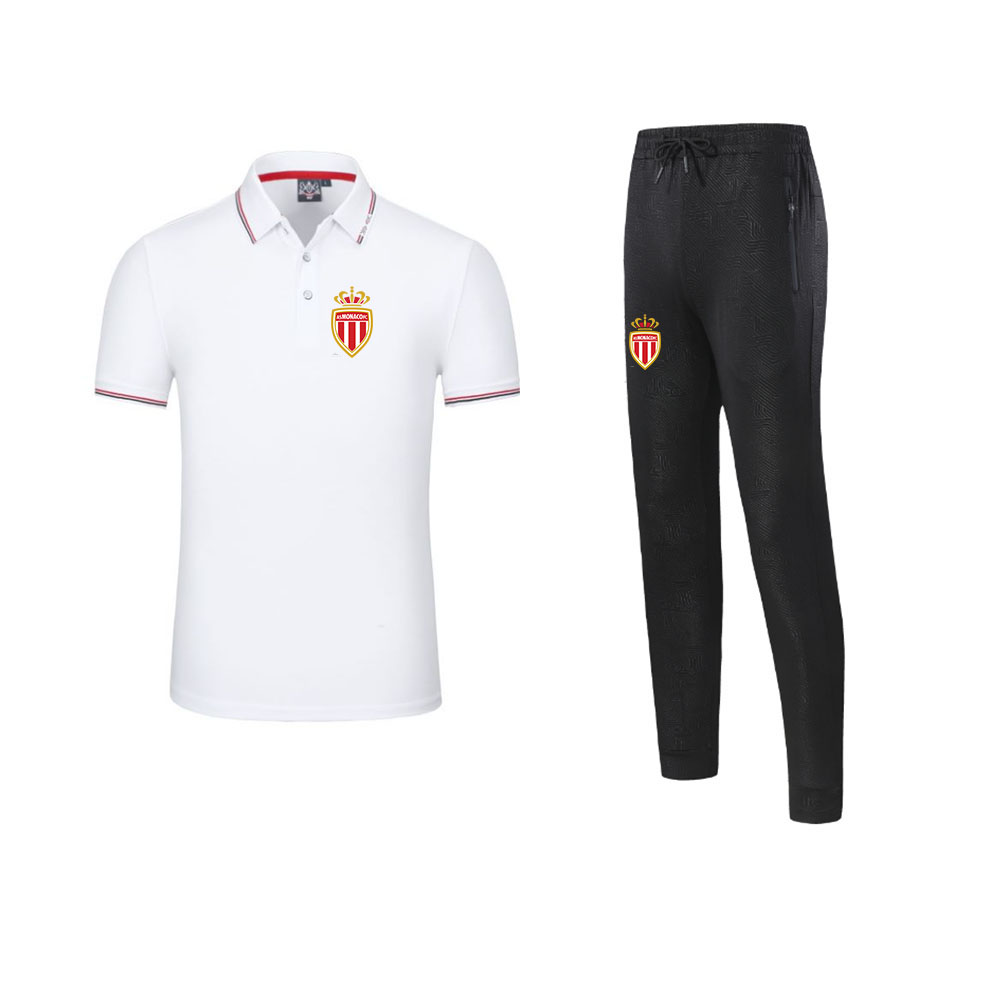 

21/22 Association Sportive de Monaco Men' Tracksuits Football Polo Sport Shirts Traning Soccer With Long Pants Uniform Sets Team, White