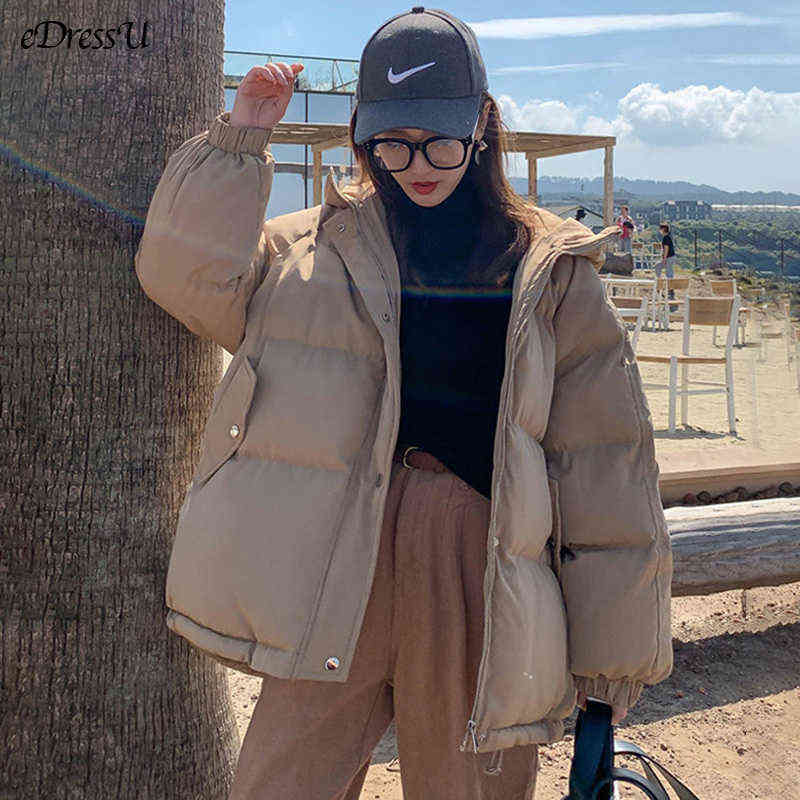 

Edressu Women Hooded Down Coat Oversize Korean Winter Jacket High Quality Warm Parkas Casual Daily Khaki Blue Loose Sy-1, Black