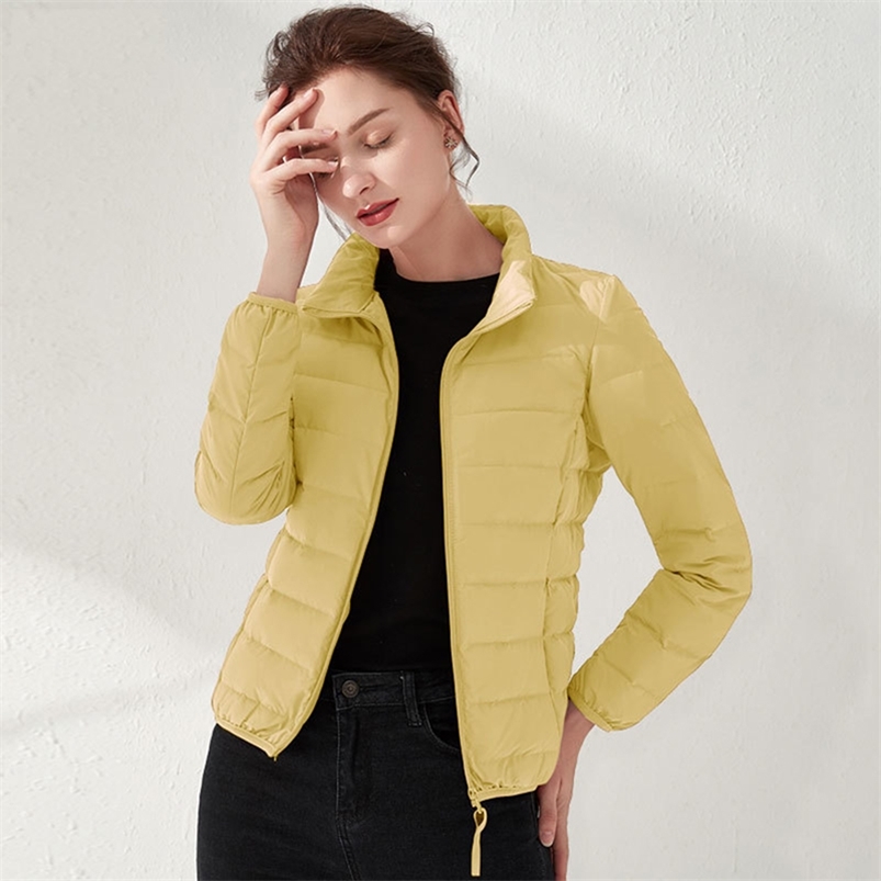 

Winter Warm Stand-up Collar Windproof Coat Women White Duck Down Jacket Casual Solid Snow Female Overcoat 210421, Yellow