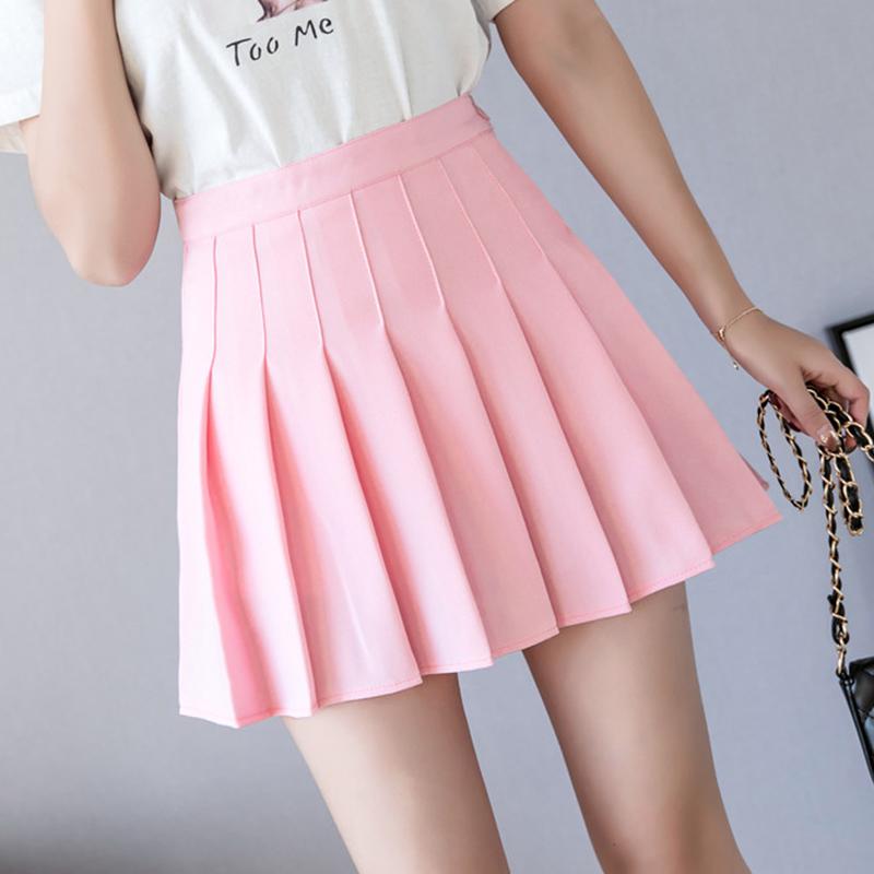 

Skirts High Waist A Line Pleated Mini Skirt For Women 2021 Spring Summer Pink Black Sky Blue And White Cute Quality