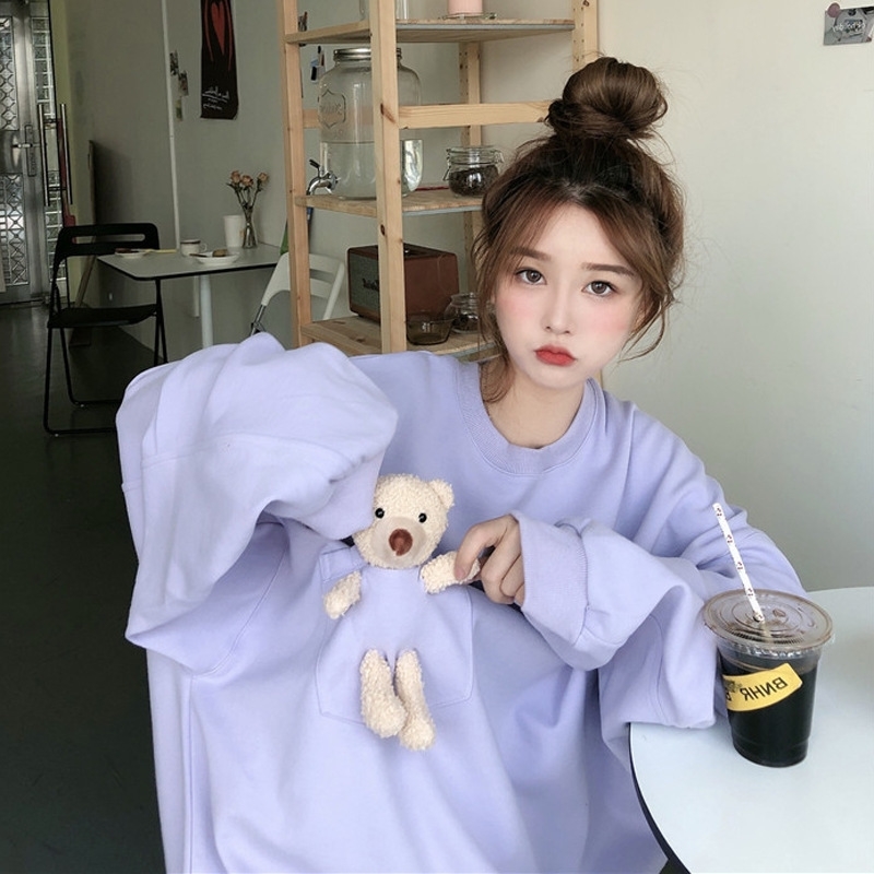 

Cotton three-dimensional bear sweater loose Korean spring and autumn clothes 2021 new student women's coat Long Sleeve, White