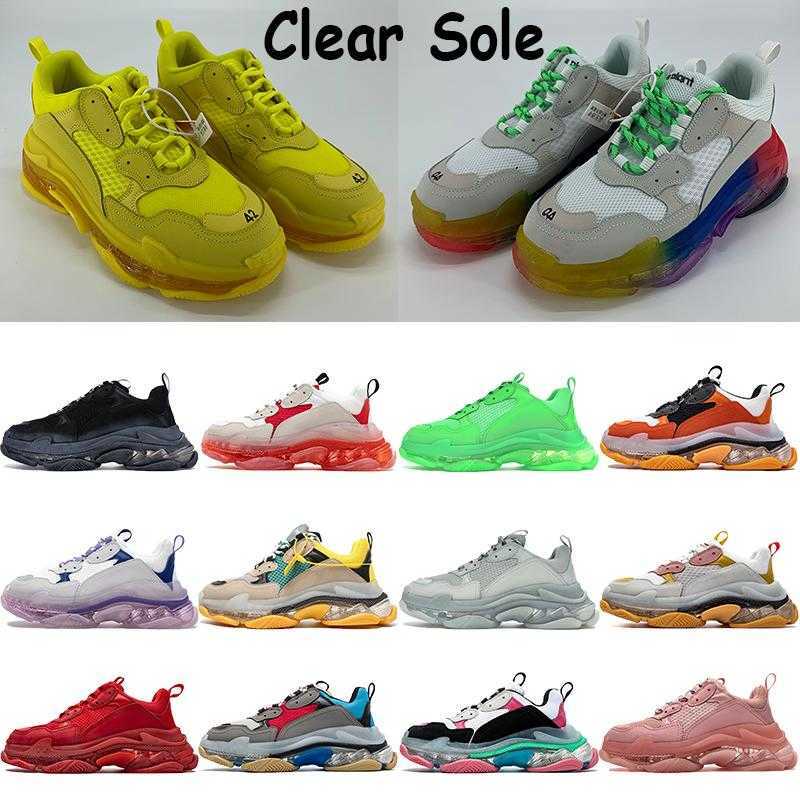 

Men women casual shoes triple s clear sole neon green yellow beige gym red blue white grey black orange rainbow sole mens sneakers
