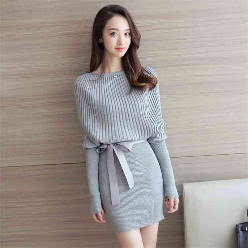 

Autumn women's bag hip knitted dress Polyester knitting Cotton Office Lady Sheath Solid Full Zippers Knee-Length 210603, Black