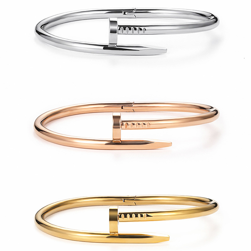 

Titanium steel bracelet without diamond and steel nail opening lovers Bracelet men's and women's stainless steel rose gold, Golden;silver