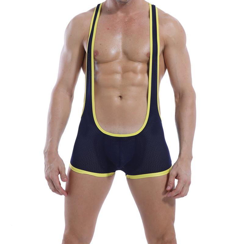 

Undershirts Sexy Lingerie Mesh Backless Bodysuit Shorts Mens One Piece Jumpsuit Wrestling Jockstrap Male Open BuUnderwear, Black;brown