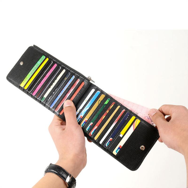 

Wallets 2021 Fashion Women Real Leather Zipper Wallet Men's Long Design Purse Cowhide Clutch Bag With 20 Card Slots, Black