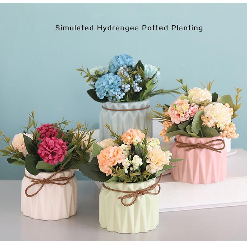 

Decorative Flowers & Wreaths Artificial Flower Hydrangea Potted Plant Wedding Vases Handmade Party Decoration Fake Plants