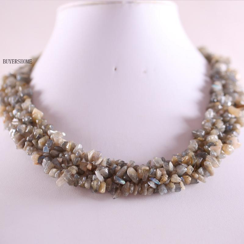 

Necklace Weave Chip Beads Wrap Real Gray Labradorite Jewelry Gift Natural Stone Strand For Women 18" E058 Chains