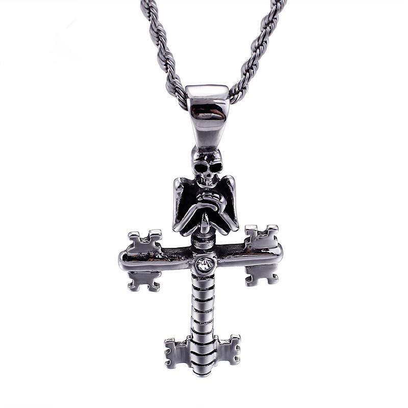 

Punk Evil Skull Pendant Necklaces For Men Stainless Steel Cross Chain Gothic Biker Jewelry Accessories