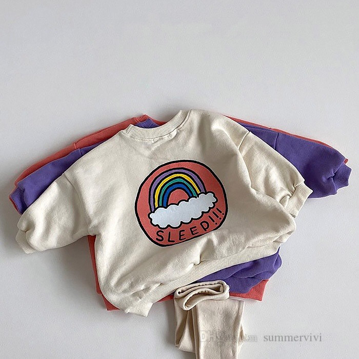 

INS Kids rainbow printed sweatshirt baby girls casual tops toddlers long sleeve pullover jumper A8096, Black
