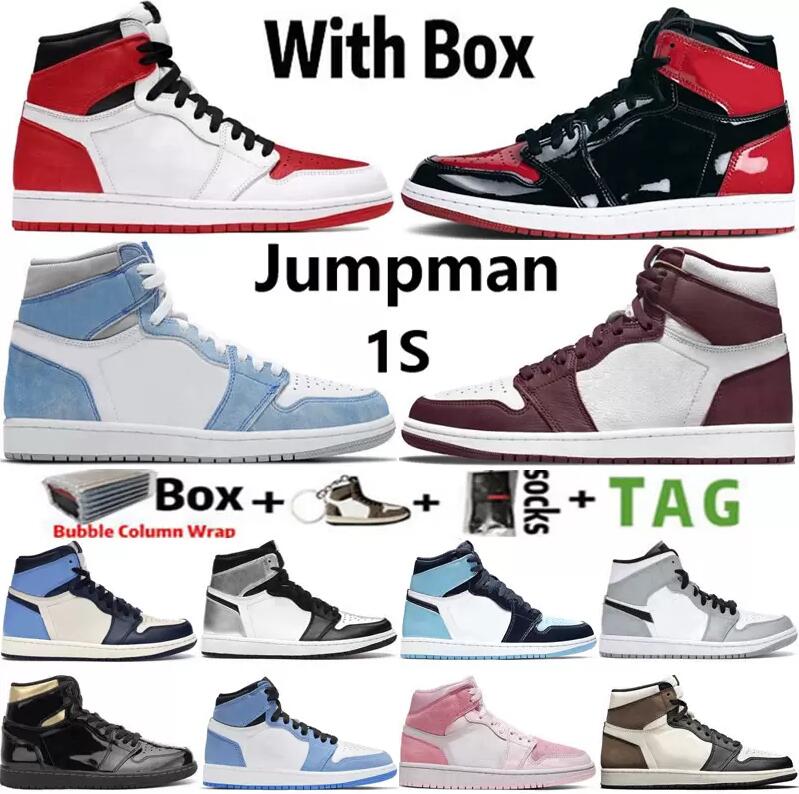 

2022 With Box Jumpman 1 OG 1s Mens Basketball Shoes Bordeaux Heritage Bred Patent Hyper Royal University Blue Lucky Green Men Sports Women Sneakers Trainers Size 36-46, 1s (1)