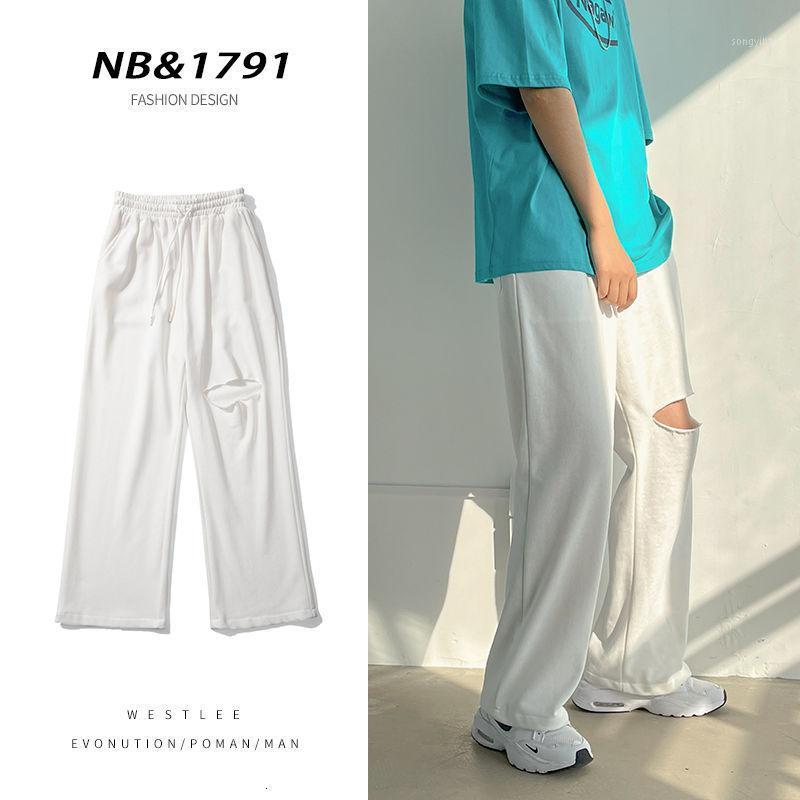 

Spring Summer Wide-leg Pants Men' Fashion Ripped Casual Men Streetwear Korean Loose Straight Sweatpants Mens Baggy, Black