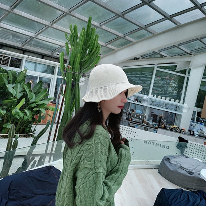 

Korean soft girl knitting fisherman's Hat Women's spring and summer wave edge basin hat fashion sunshade hat, Black