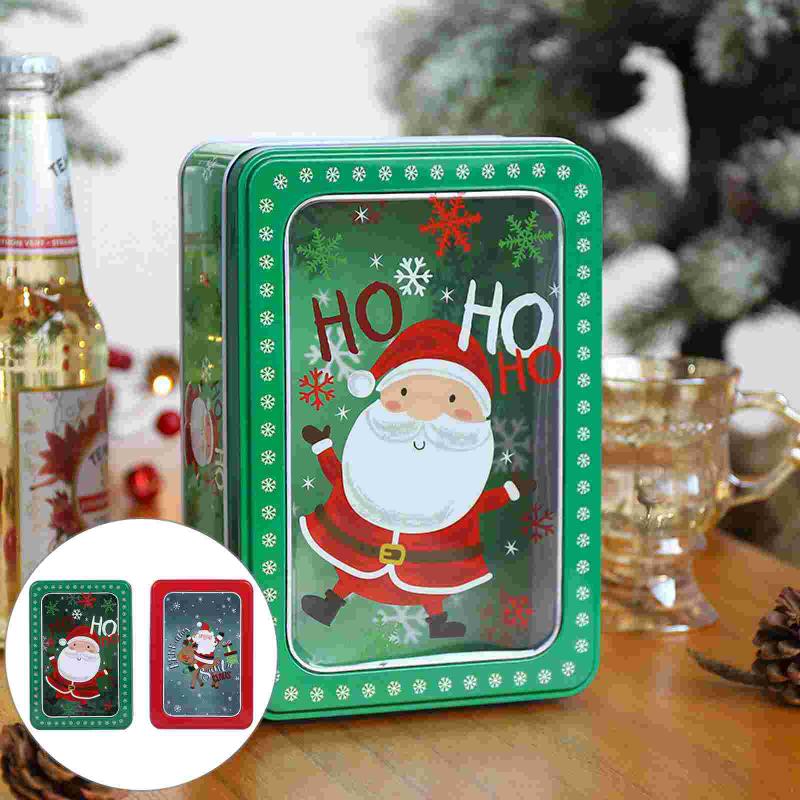

Gift Wrap 2pcs Christmas Iron Boxes Candy Biscuit Storage Containers