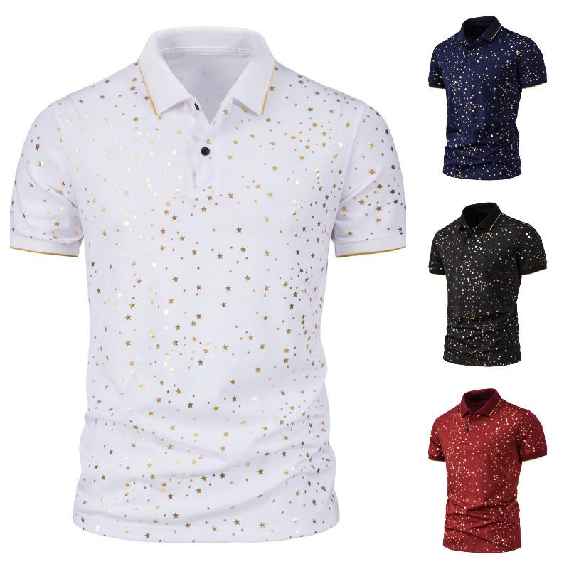

Men's Polos 2021 Summer Casual Short-sleeved Lapel Printed T-shirt, Black