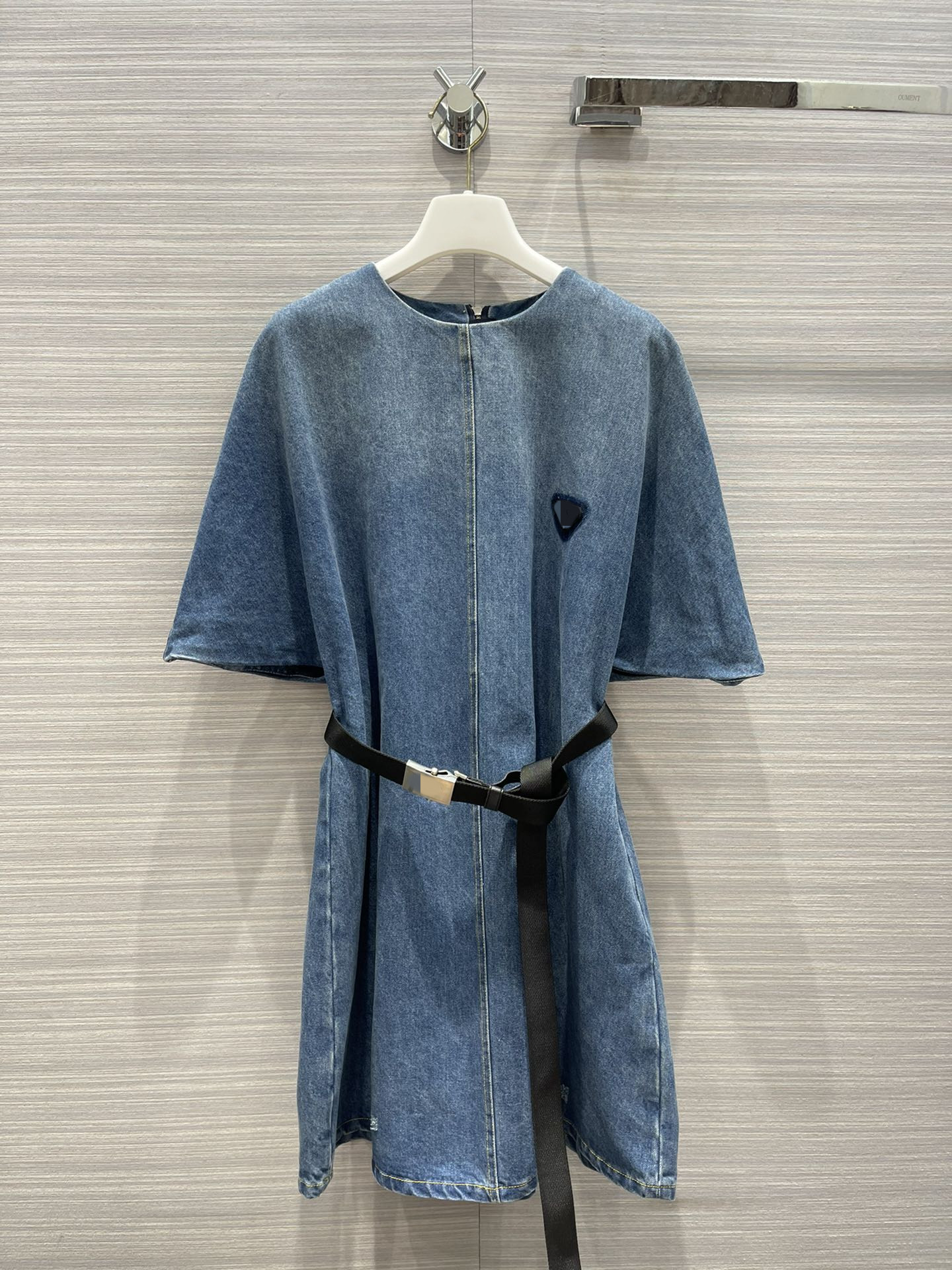 

Milan Runway Dress 2021 O Neck Short Sleeve Panelled Designer Dress Brand Same Style Dress 0526-18, Blue