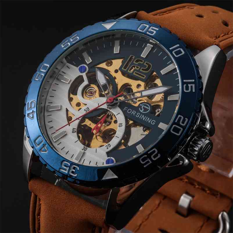 

relogio masculino skone Forsining Water Resistant Leather Strap Watch Automatic Mechanical Men reloj mujer 210608, Gold black